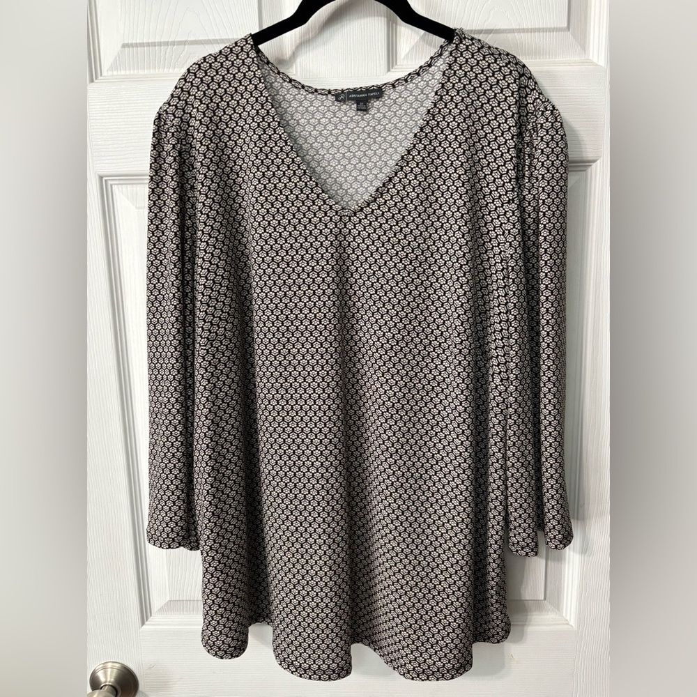 ADRIANNA PAPELL Womens Blouse Tunic Top Plus Size 2X Puff 3/4 Sleeves MSRP $69